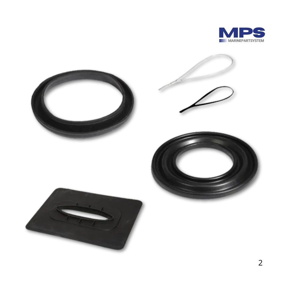 Yanmar Saildrive rubber bellow kit SD40 and SD50 – original components including diaphragms, O-rings, gaskets, and bands for watertight installation